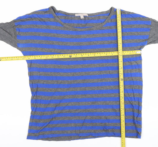 GAP Women's Blue Grey Striped Long Sleeve Cotton Modal T-Shirt Medium
