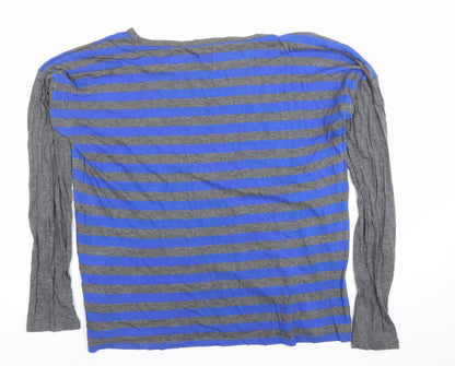 GAP Women's Blue Grey Striped Long Sleeve Cotton Modal T-Shirt Medium