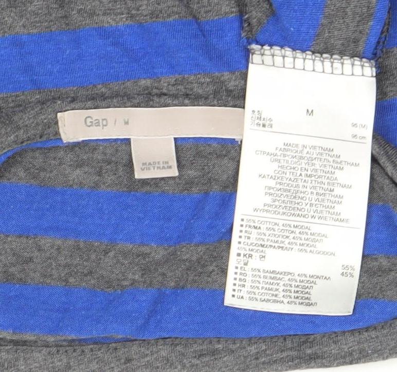 GAP Women's Blue Grey Striped Long Sleeve Cotton Modal T-Shirt Medium