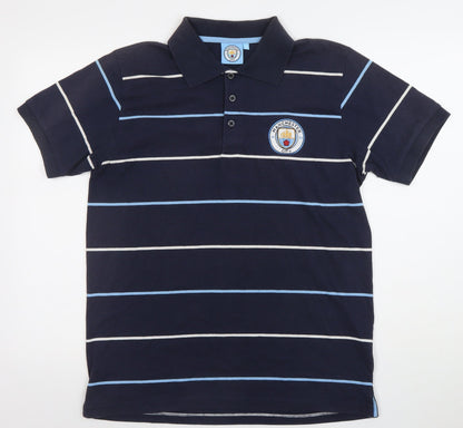 Manchester City Men's Navy Blue Striped Polo Shirt Size M