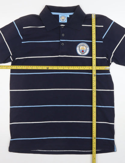 Manchester City Men's Navy Blue Striped Polo Shirt Size M