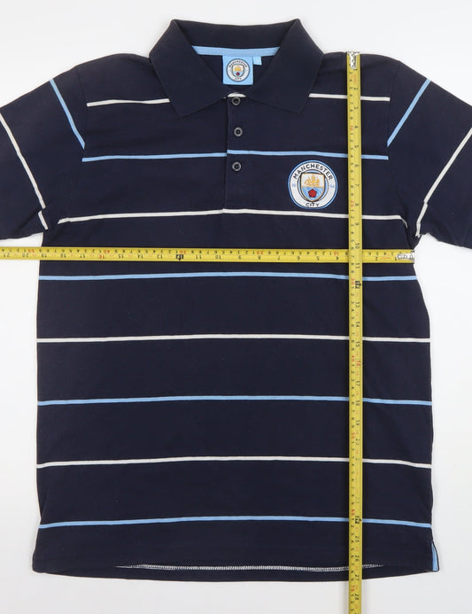 Manchester City Men's Navy Blue Striped Polo Shirt Size M