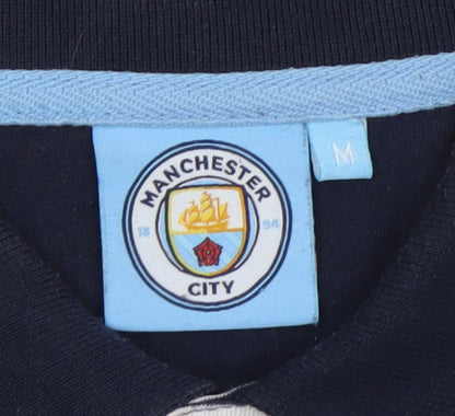 Manchester City Men's Navy Blue Striped Polo Shirt Size M