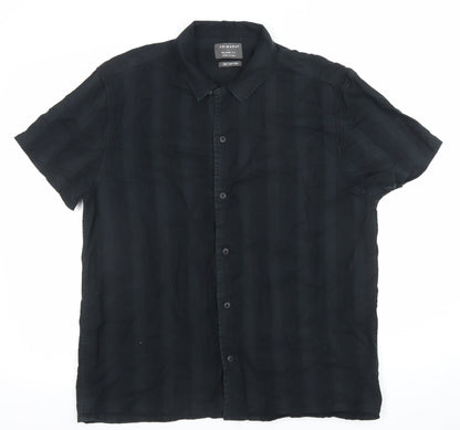 Primark Men's Black Relaxed Fit Cotton Short Sleeve Button-Up Shirt Size L
