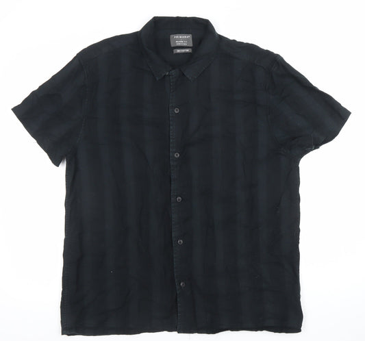 Primark Men's Black Relaxed Fit Cotton Short Sleeve Button-Up Shirt Size L