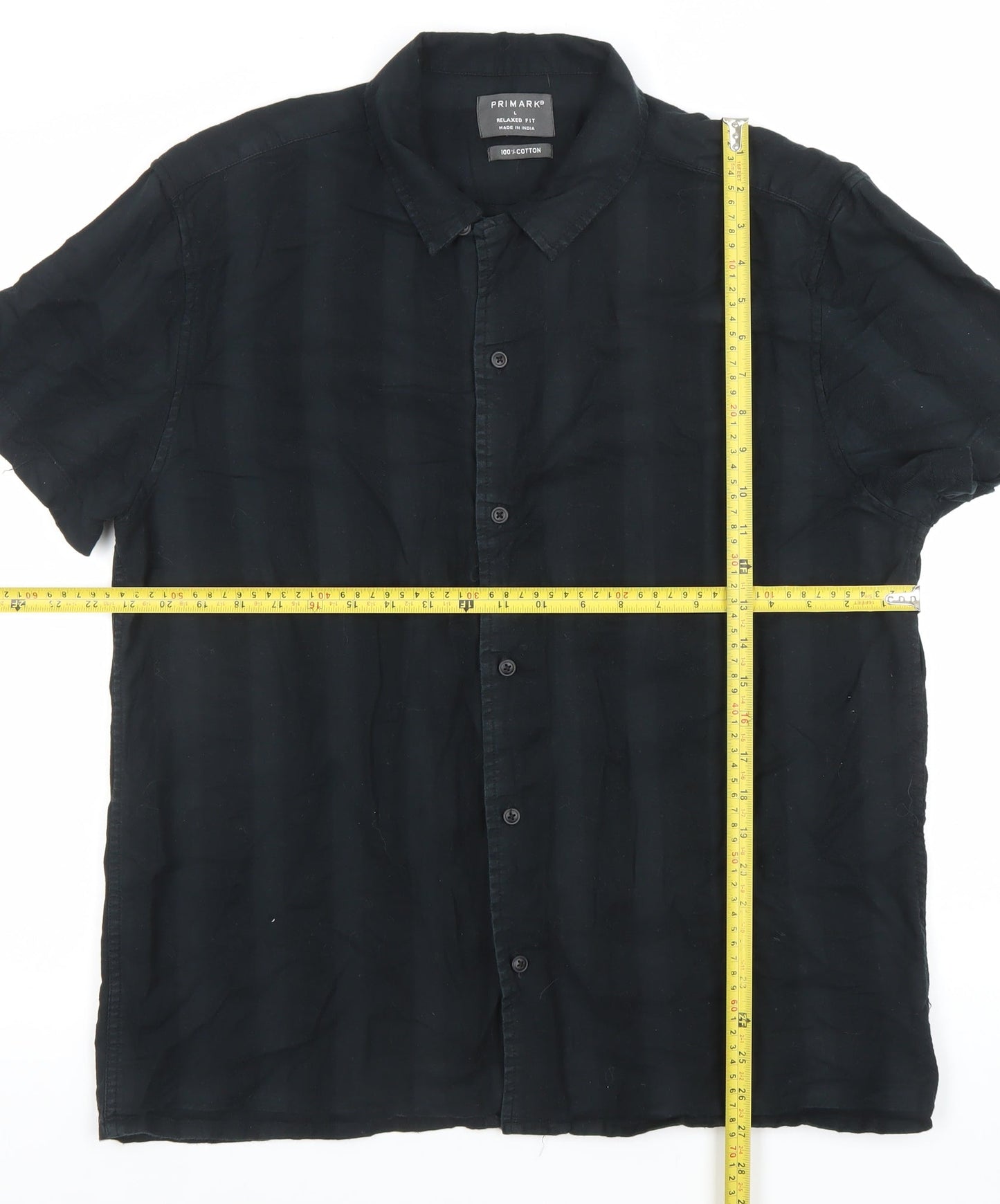 Primark Men's Black Relaxed Fit Cotton Short Sleeve Button-Up Shirt Size L