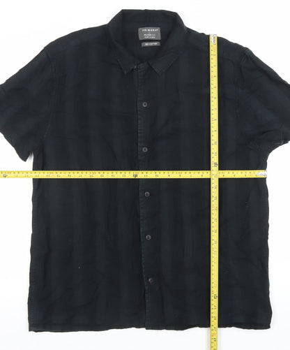 Primark Men's Black Relaxed Fit Cotton Short Sleeve Button-Up Shirt Size L