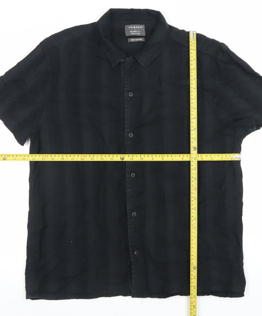 Primark Men's Black Relaxed Fit Cotton Short Sleeve Button-Up Shirt Size L