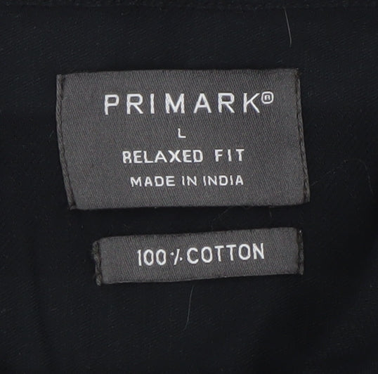 Primark Men's Black Relaxed Fit Cotton Short Sleeve Button-Up Shirt Size L