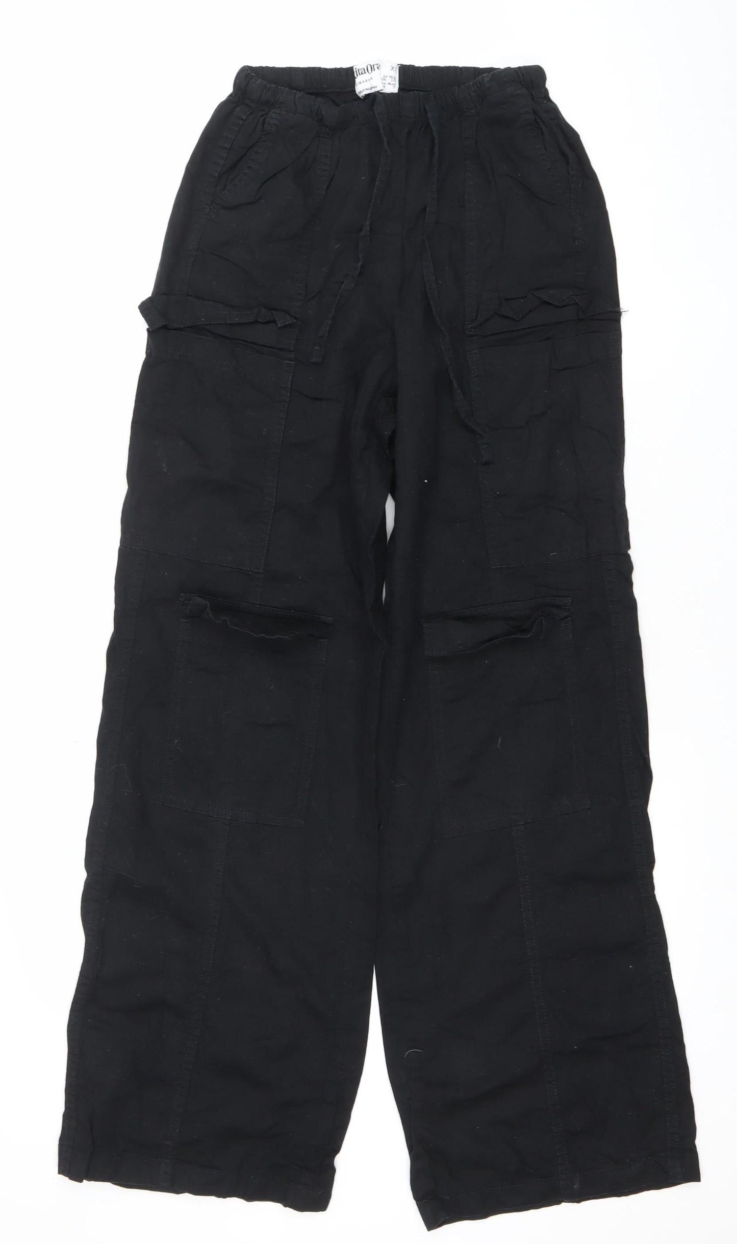 Primark Women's Black Cotton Cargo Trousers Size 6 Regular Fit