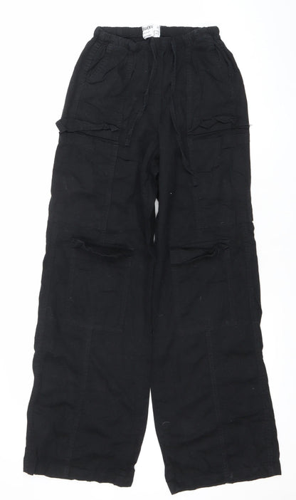 Primark Women's Black Cotton Cargo Trousers Size 6 Regular Fit