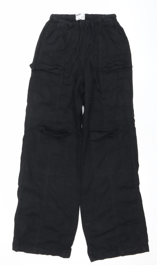 Primark Women's Black Cotton Cargo Trousers Size 6 Regular Fit
