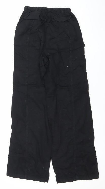Primark Women's Black Cotton Cargo Trousers Size 6 Regular Fit
