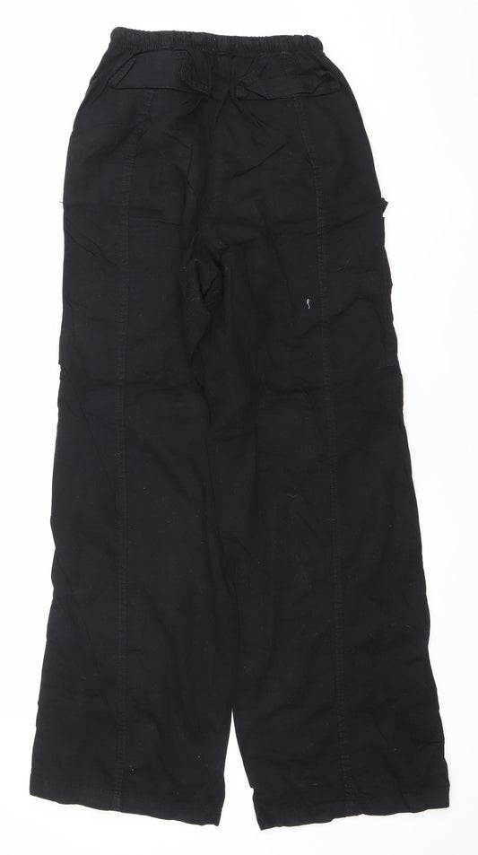 Primark Women's Black Cotton Cargo Trousers Size 6 Regular Fit