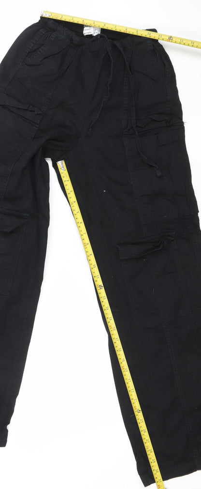 Primark Women's Black Cotton Cargo Trousers Size 6 Regular Fit