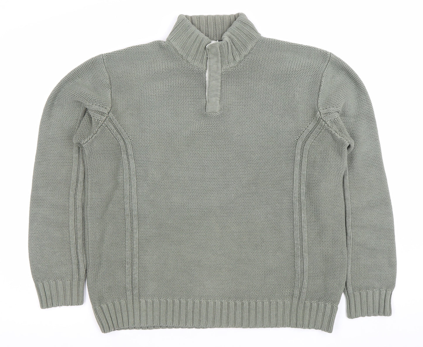 Marks and Spencer Men's Green Medium 1/4 Zip Knitted Jumper