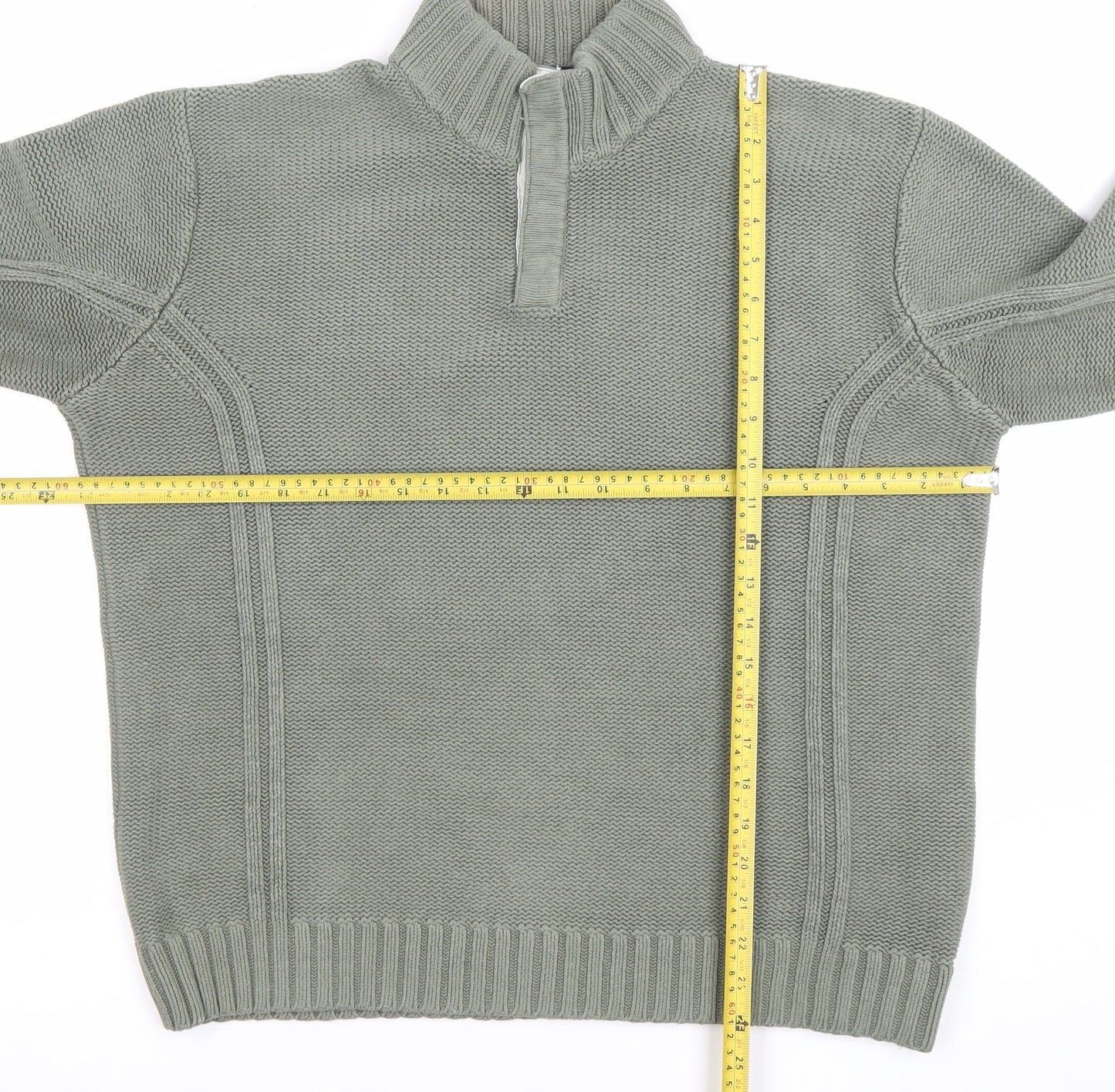 Marks and Spencer Men's Green Medium 1/4 Zip Knitted Jumper