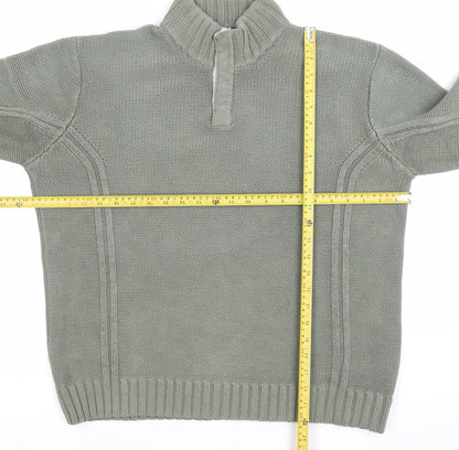 Marks and Spencer Men's Green Medium 1/4 Zip Knitted Jumper