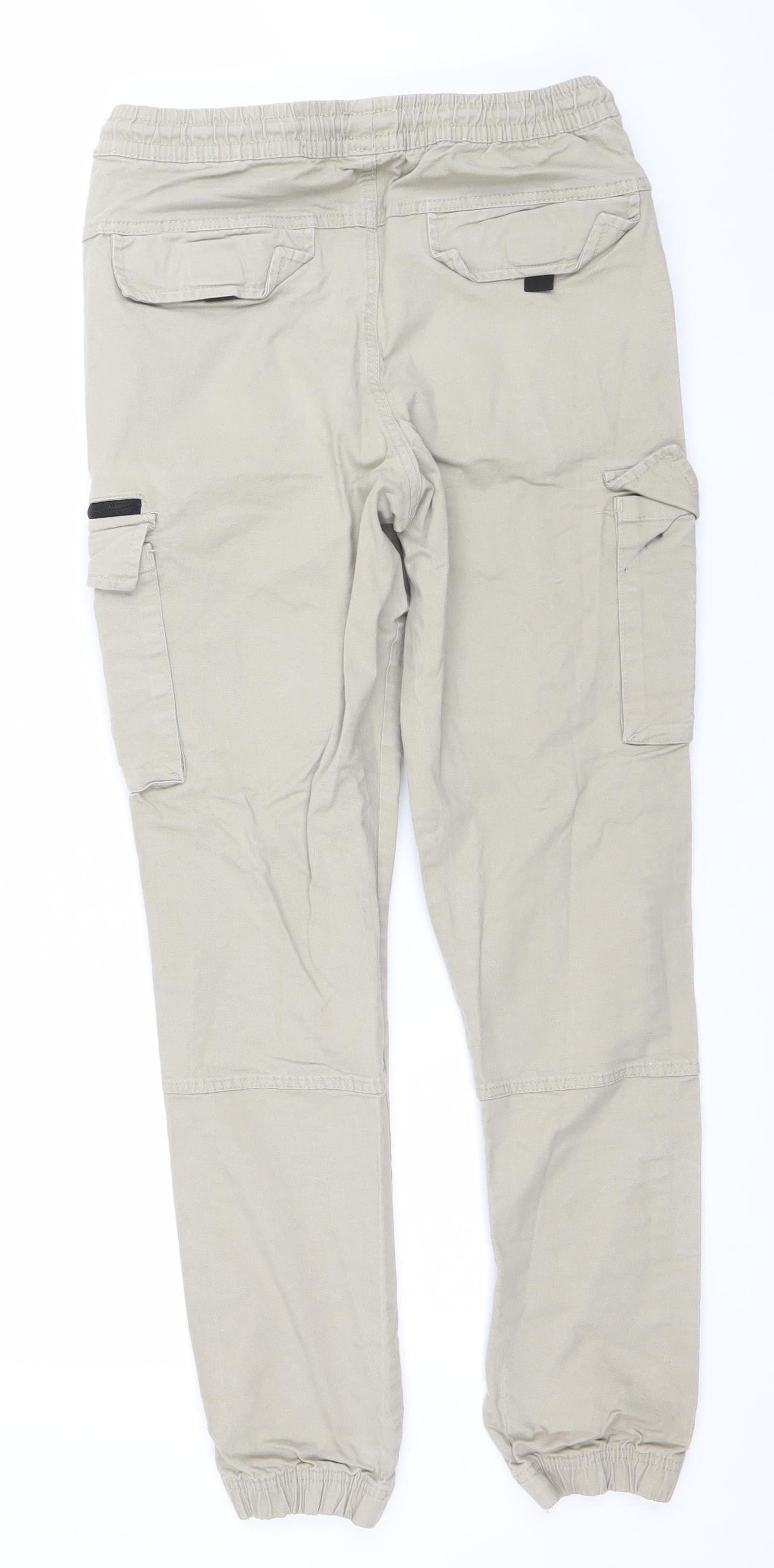 Denim Co. Men's Beige Slim Cargo Trousers Size S Elastic Waist