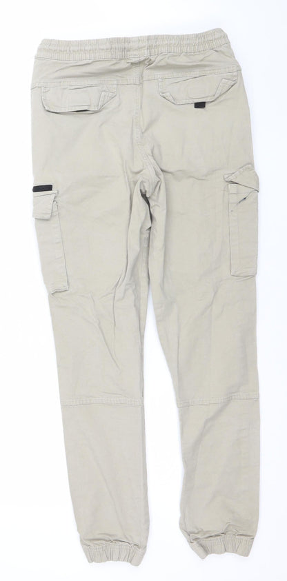 Denim Co. Men's Beige Slim Cargo Trousers Size S Elastic Waist