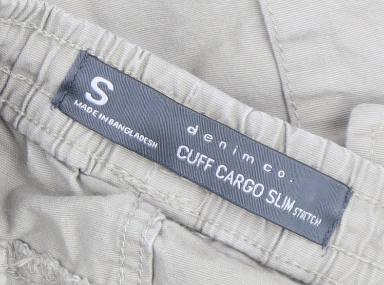 Denim Co. Men's Beige Slim Cargo Trousers Size S Elastic Waist