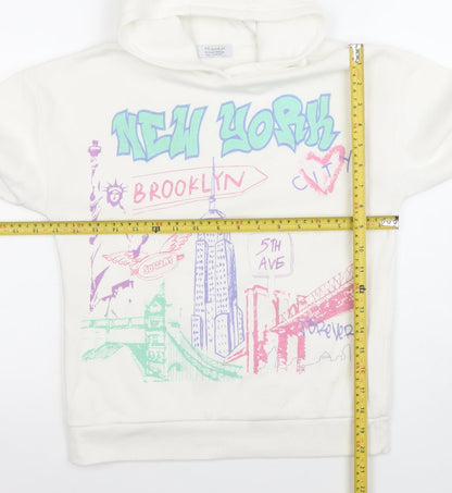 Primark Boys White Graphic Print Hoodie 10-11 Years Pullover Cotton Blend