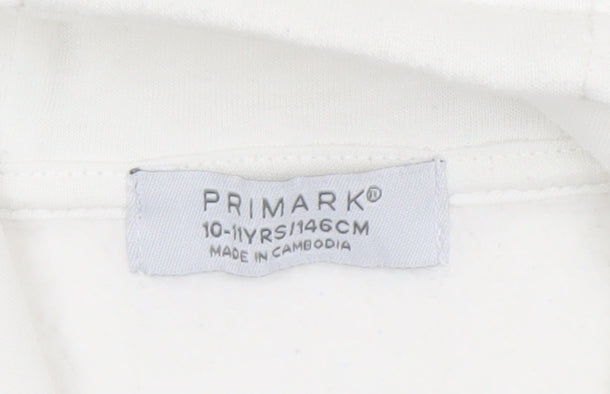 Primark Boys White Graphic Print Hoodie 10-11 Years Pullover Cotton Blend