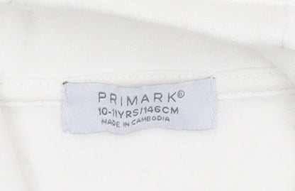 Primark Boys White Graphic Print Hoodie 10-11 Years Pullover Cotton Blend