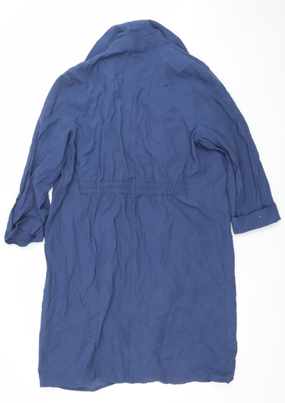 Dunnes Women’s Blue Long Coatigan L Lightweight Open Trench Style