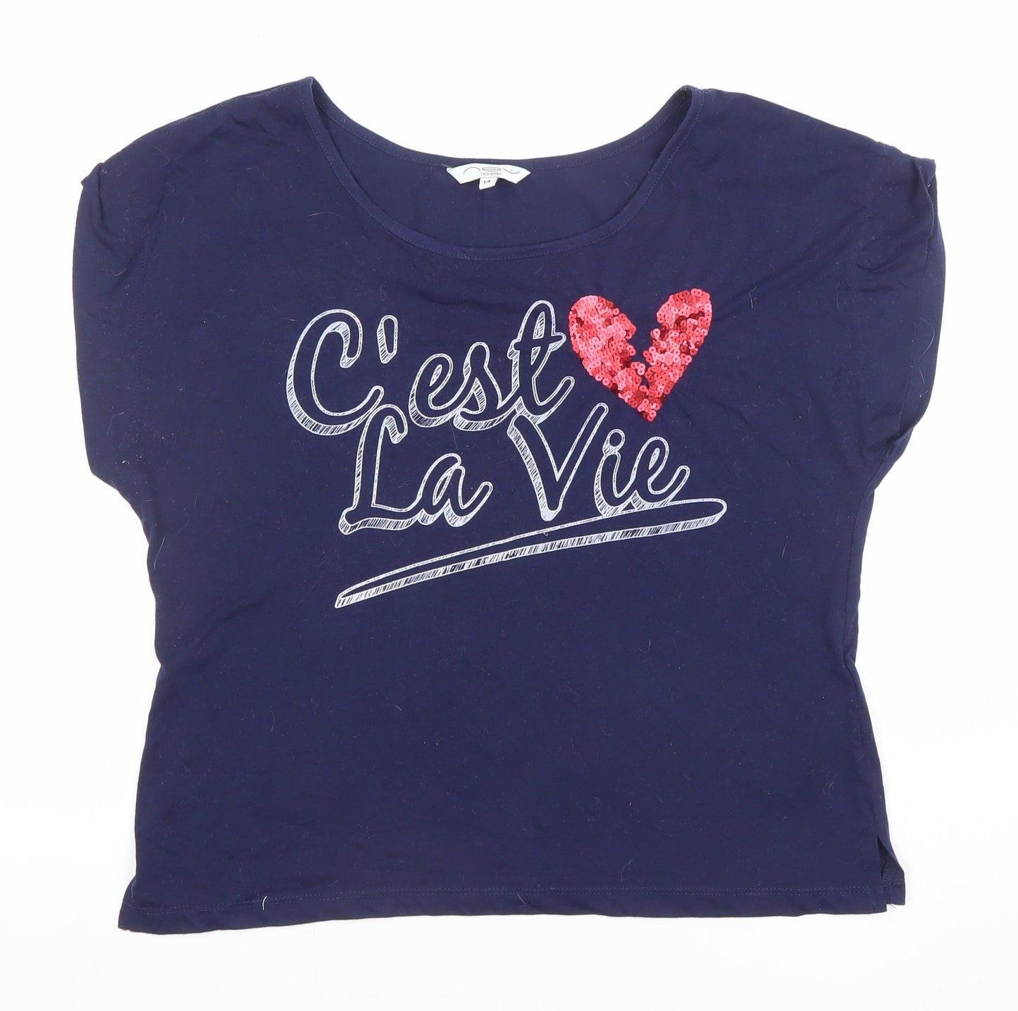 Womens UK Size 14 Look Blue Cropped T-Shirt