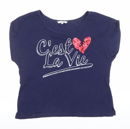 Womens UK Size 14 Look Blue Cropped T-Shirt