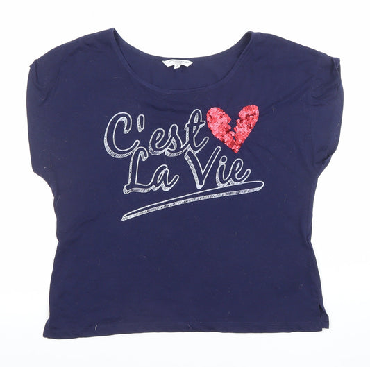 Womens UK Size 14 Look Blue Cropped T-Shirt
