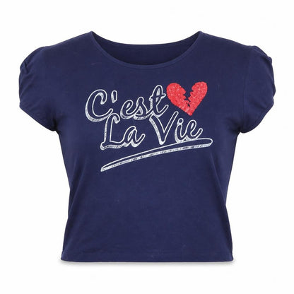 Womens UK Size 14 Look Blue Cropped T-Shirt