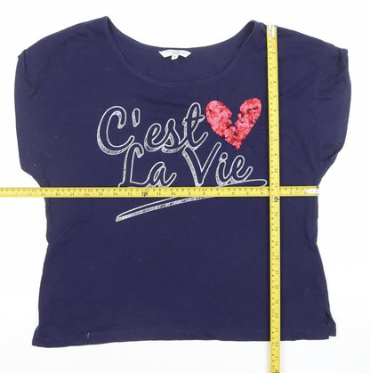 Womens UK Size 14 Look Blue Cropped T-Shirt