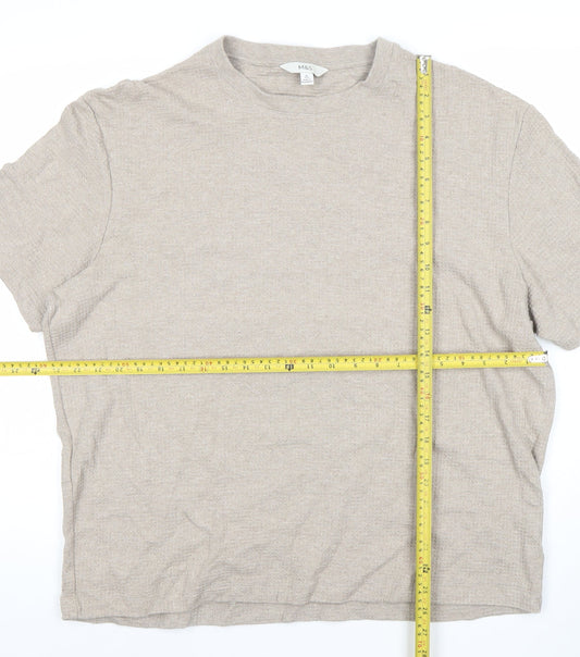 Marks and Spencer Men's Beige XL Crew Neck Cotton T-Shirt