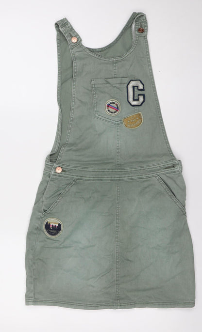 Marks and Spencer Girls Green Pinafore Dress 12-13 Years Embroidered Casual