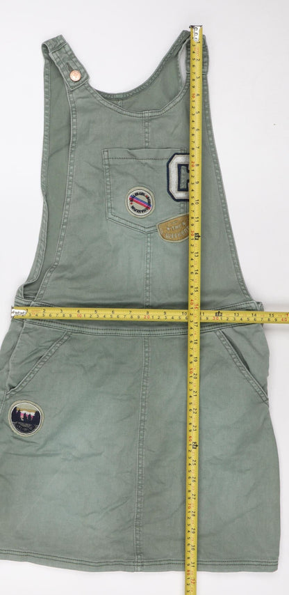 Marks and Spencer Girls Green Pinafore Dress 12-13 Years Embroidered Casual