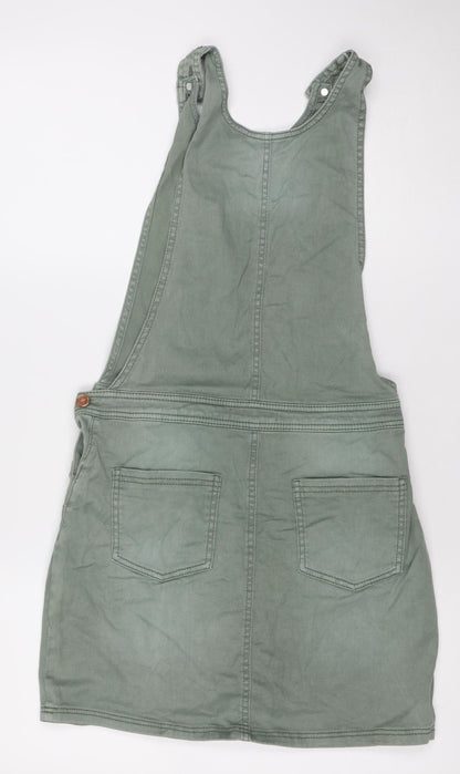 Marks and Spencer Girls Green Pinafore Dress 12-13 Years Embroidered Casual