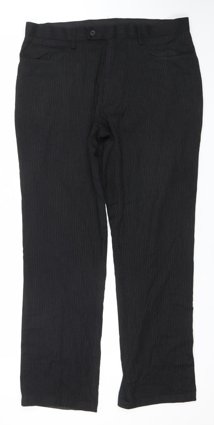 Next Men Black Regular Fit Pinstripe Dress Trousers 36L