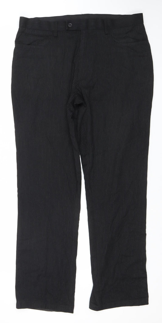 Next Men Black Regular Fit Pinstripe Dress Trousers 36L