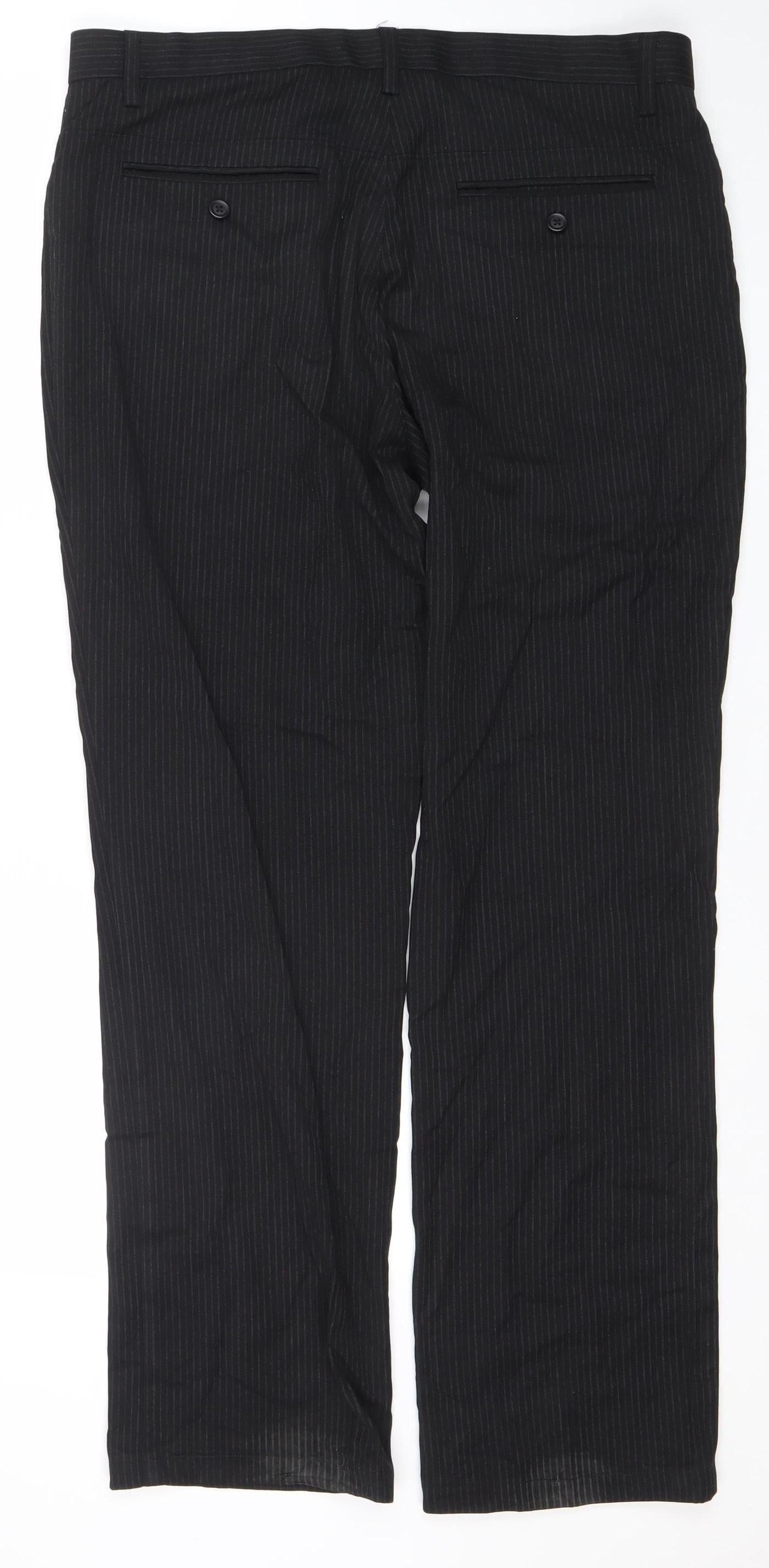 Next Men Black Regular Fit Pinstripe Dress Trousers 36L