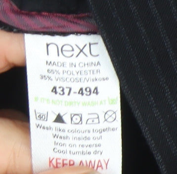 Next Men Black Regular Fit Pinstripe Dress Trousers 36L