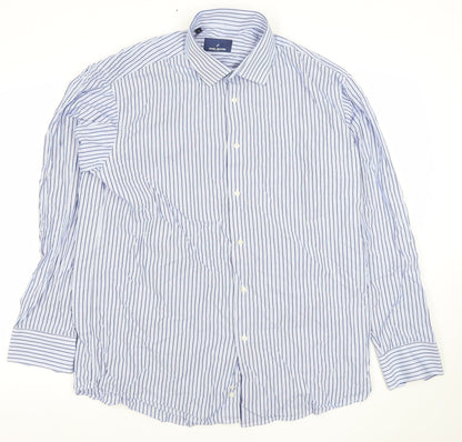 Daniel Hechter Men's Blue Striped 17in Regular Fit Cotton Long Sleeve Shirt