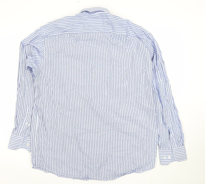 Daniel Hechter Men's Blue Striped 17in Regular Fit Cotton Long Sleeve Shirt