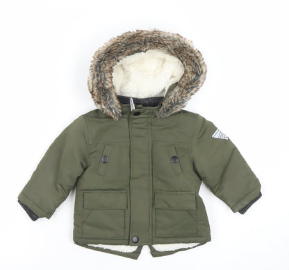 Primark Unisex Baby Green Faux Fur Hooded Parka Coat 3–6 Months Winter Jacket