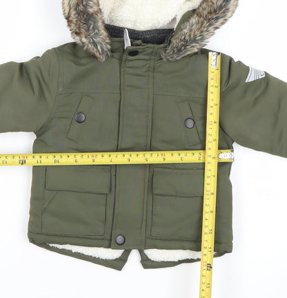 Primark Unisex Baby Green Faux Fur Hooded Parka Coat 3–6 Months Winter Jacket