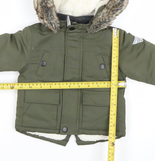 Primark Unisex Baby Green Faux Fur Hooded Parka Coat 3–6 Months Winter Jacket