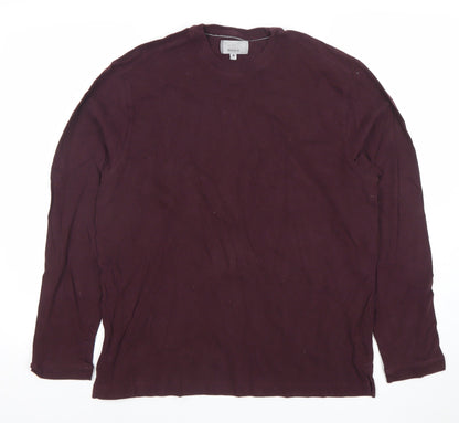 Marks and Spencer Men's Burgundy Cotton Long Sleeve Regular Fit T-Shirt Medium