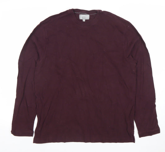 Marks and Spencer Men's Burgundy Cotton Long Sleeve Regular Fit T-Shirt Medium