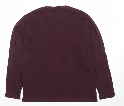 Marks and Spencer Men's Burgundy Cotton Long Sleeve Regular Fit T-Shirt Medium